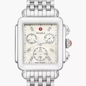 Michele Silver Stainless Steel Diamond Accent Watch with White Dial